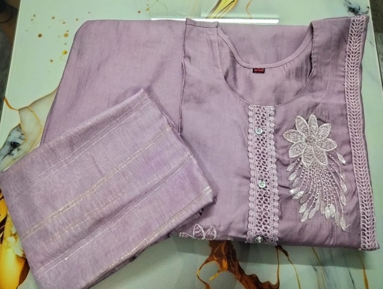 Elegant Purple Embroidered Kurti and Bottomwear  with  Dupatta