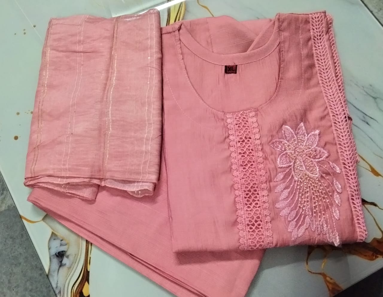 Elegant Pink Embroidered Kurti Set with Dupatta