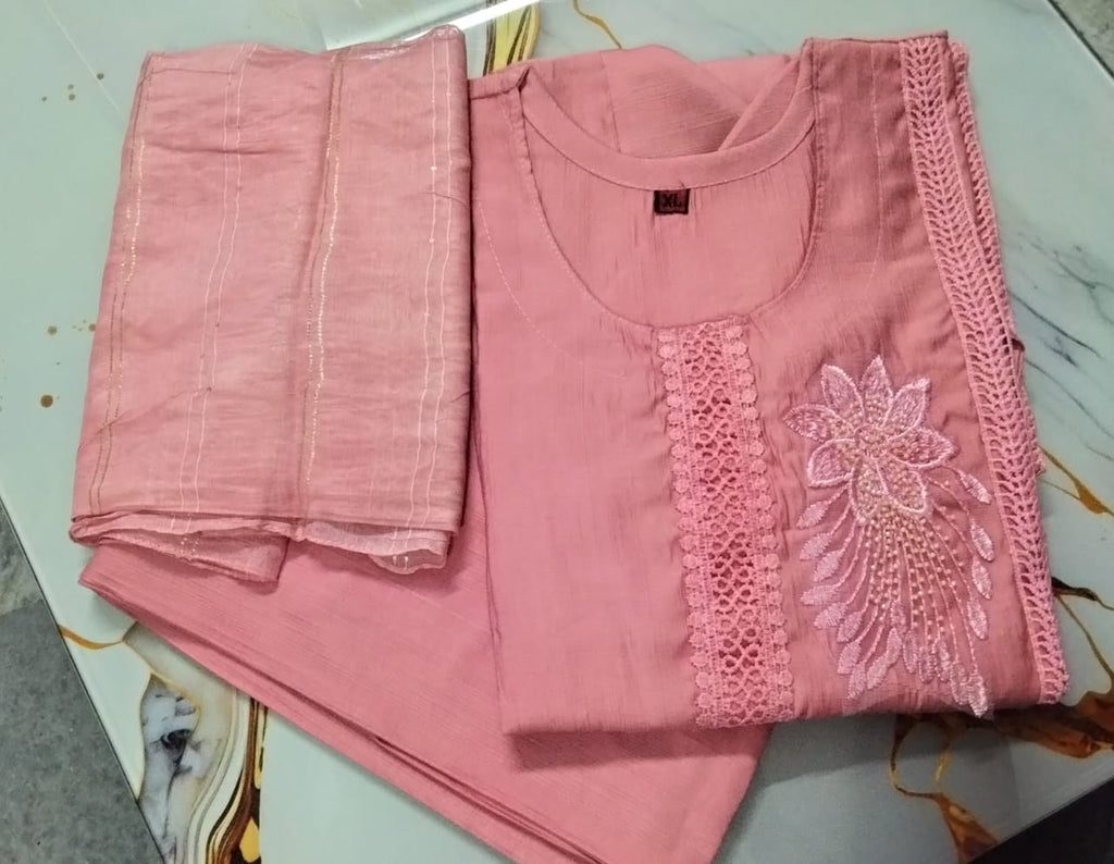 Elegant Pink Embroidered Kurti Set with Dupatta